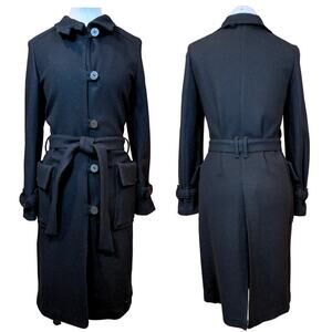 Burberry Black Trench Coat Wool Belted Single Breasted Long Jacket US10 UK12